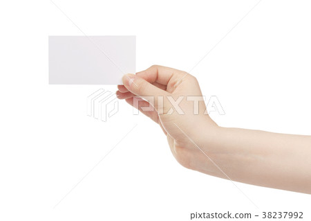 young female left hand hold blank white paper card young female left hand hold blank white paper card 38237992
