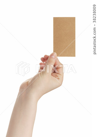 young female right hand hold blank brown paper 38238009
