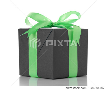 blue paper giftbox with green ribbon bow isolated 38238487