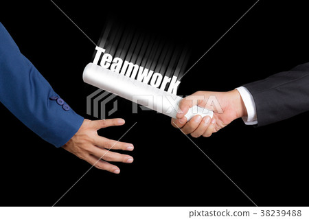 Businessman passing relay baton to colleague 38239488