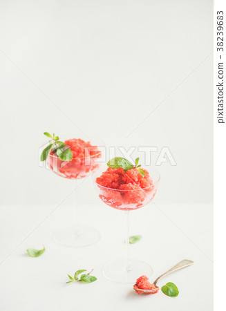 Strawberry and champaigne summer granita with mint Strawberry and champaigne summer granita with mint 38239683
