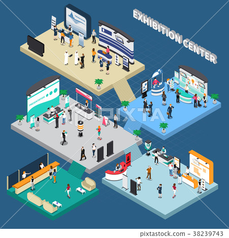 Multistory Exhibition Center Isometric Composition 38239743