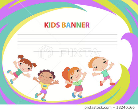 happy children run on the banner vector template 38240166