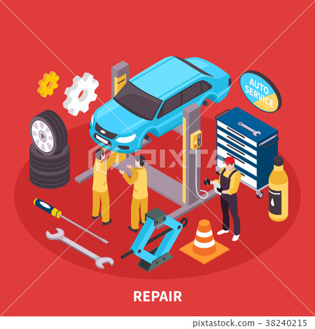 Auto Service Isometric Illustration  38240215
