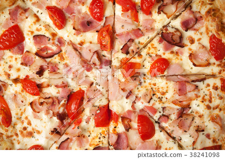 Fresh Italian pizza on wooden desk 38241098