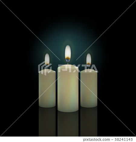 three burning candles on a black turquoise 38241143