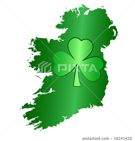 Green shamrock symbol and Ireland silhouette Green shamrock symbol and Ireland silhouette 38241428