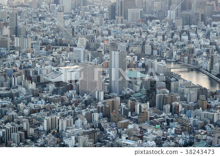 看東京都市風景，日本的隅田川和Ryogoku Kokugikan地區 38243473