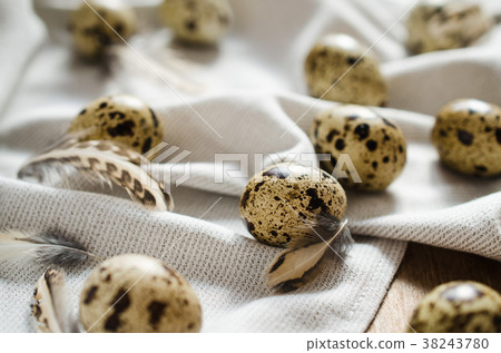 Fresh Organic Quail Eggs on Wooden Table. 38243780