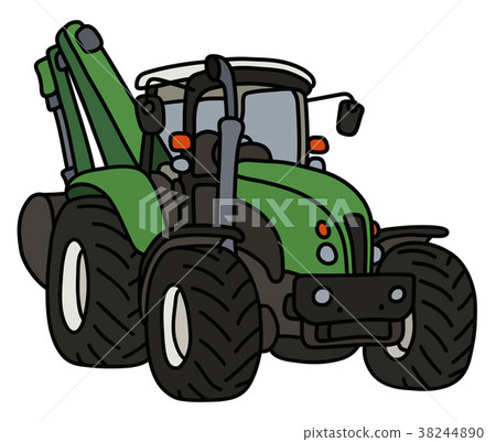 The green tractor with an excavator 38244890