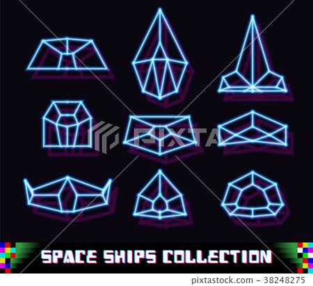 80s styled neon space ships with laser geometric 80s styled neon space ships with laser geometric 38248275