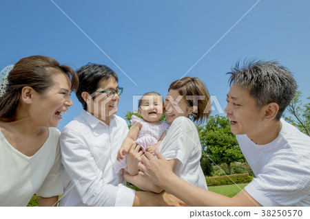 Three generation family playing in the park 38250570