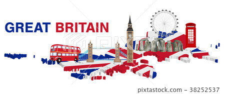 great britain with landmark and icon of england 38252537