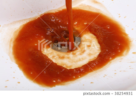 Close up dirty water flowing in sink 38254931