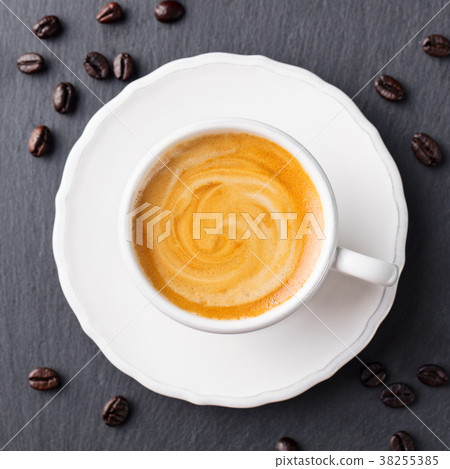 Coffee espresso in white cup. Copy space. Top view Coffee espresso in white cup. Copy space. Top view 38255385