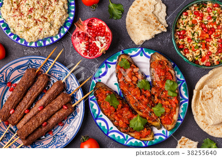 Classic kebabs, tabbouleh, baba ganush, eggplant Classic kebabs, tabbouleh, baba ganush, eggplant 38255640