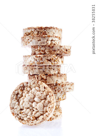 Diet rice cakes pile isolated on white background 38255831
