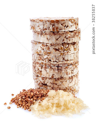 Diet rice cakes pile with buckwheat and rice 38255837
