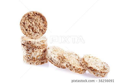 Diet rice cakes pile isolated on white background 38256091