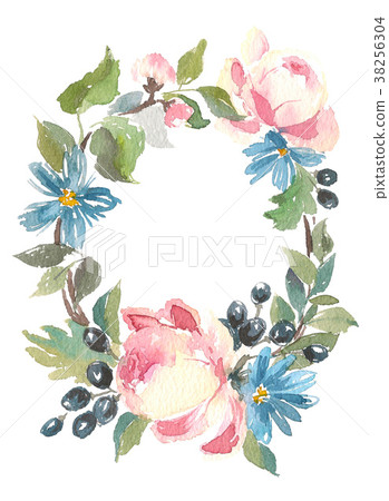 Floral Frame. A wreath of watercolor roses Floral Frame. A wreath of watercolor roses 38256304