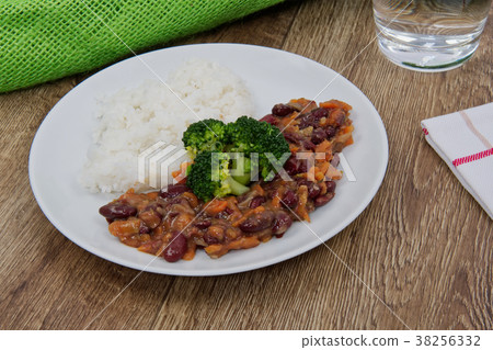 Azuki with vegetable and rice on table 38256332