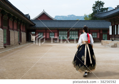 Asian Korean woman dressed Hanbok in Seoul,  38256592