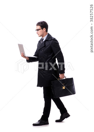 Young businessman with laptop isolated on white 38257526