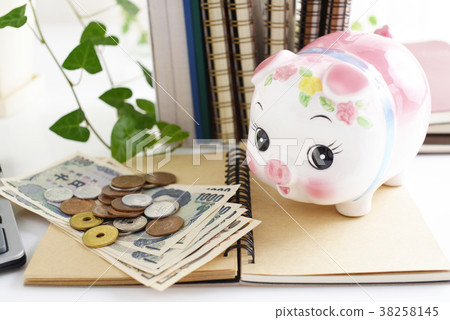 Pig piggy bank and coins 38258145