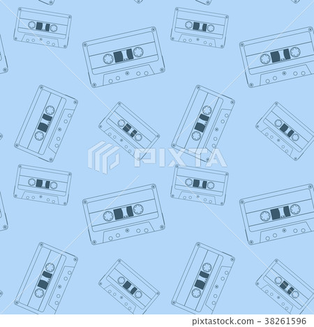 Audio tape cassette. Blue seamless pattern Audio tape cassette. Blue seamless pattern 38261596