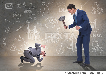 Bad angry boss threatening employee with hammer 38261817