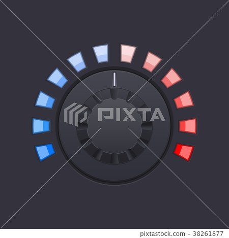 Black round knob button with red and blue scale 38261877