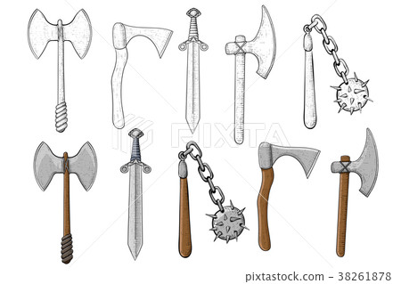 Old set of weapons. Hand drawn sketch 38261878