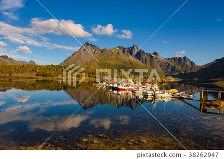 Fishing boats and yachts on Lofoten islands in 38262947