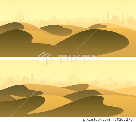 Horizontal wide banners sandy desert barchans 38263273