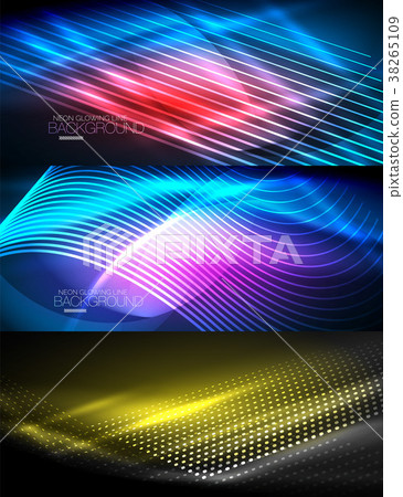 Set of neon glowing waves and lines, shiny light Set of neon glowing waves and lines, shiny light 38265109