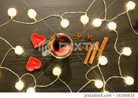 Top view on a mug of mulled wine with spices Top view on a mug of mulled wine with spices 38266638