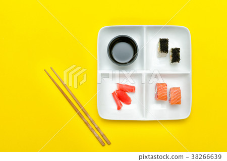 Square plate with rolls and sushi Square plate with rolls and sushi 38266639