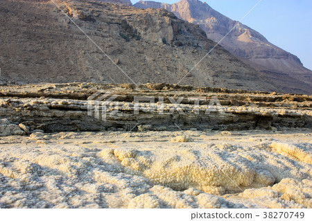 Closeup of Dead sea crystal salt in Israel 38270749