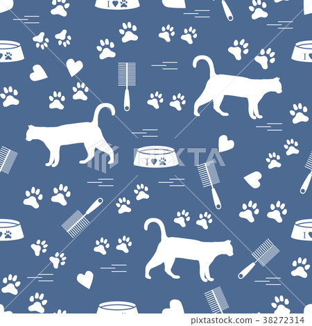 Nice pattern of silhouette walking cat, traces, 38272314