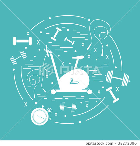 different kinds of sports equipment arranged in a different kinds of sports equipment arranged in a 38272390