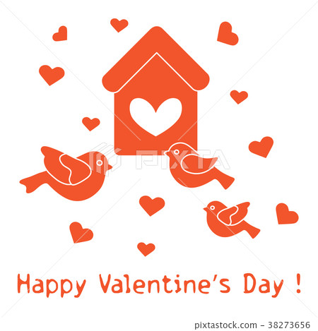 Birds, birdhouse and hearts Valentine's Day. Birds, birdhouse and hearts Valentine's Day. 38273656