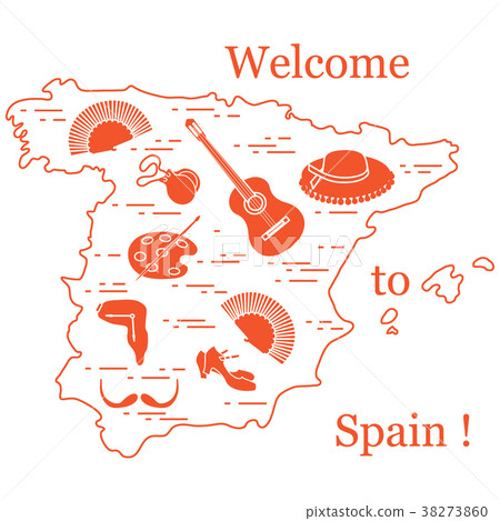 various symbols of Spain arranged in a circle various symbols of Spain arranged in a circle 38273860