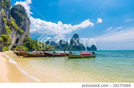 Long tail boat tropical beach, Krabi, Thailand Long tail boat tropical beach, Krabi, Thailand 38275066