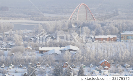 Beautiful aerial view of winter city with frozen Beautiful aerial view of winter city with frozen 38276575