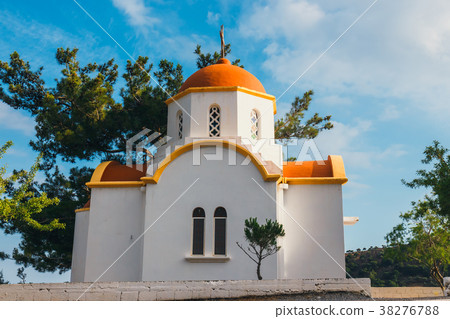 White chapel with red roof, Crete Island, Greece White chapel with red roof, Crete Island, Greece 38276788