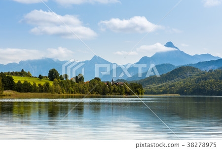 Green water Weissensee lake in Alps Mountains Green water Weissensee lake in Alps Mountains 38278975