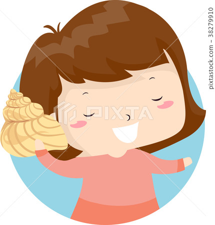 Kid Girl Shell Listen Sounds Illustration Kid Girl Shell Listen Sounds Illustration 38279910