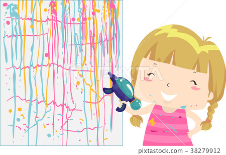 Kid Girl Squirt Gun Painting Illustration Kid Girl Squirt Gun Painting Illustration 38279912