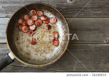 Fried sausages in a frying pan Fried sausages in a frying pan 38280633