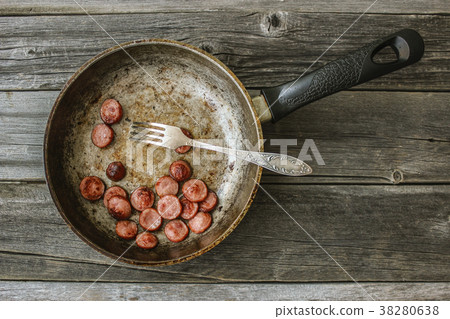 Fried sausages in a frying pan Fried sausages in a frying pan 38280638